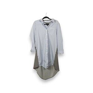 Tommy Hilfiger Striped and  Floral Print Collared T-Shirt Dress L Modern Casual